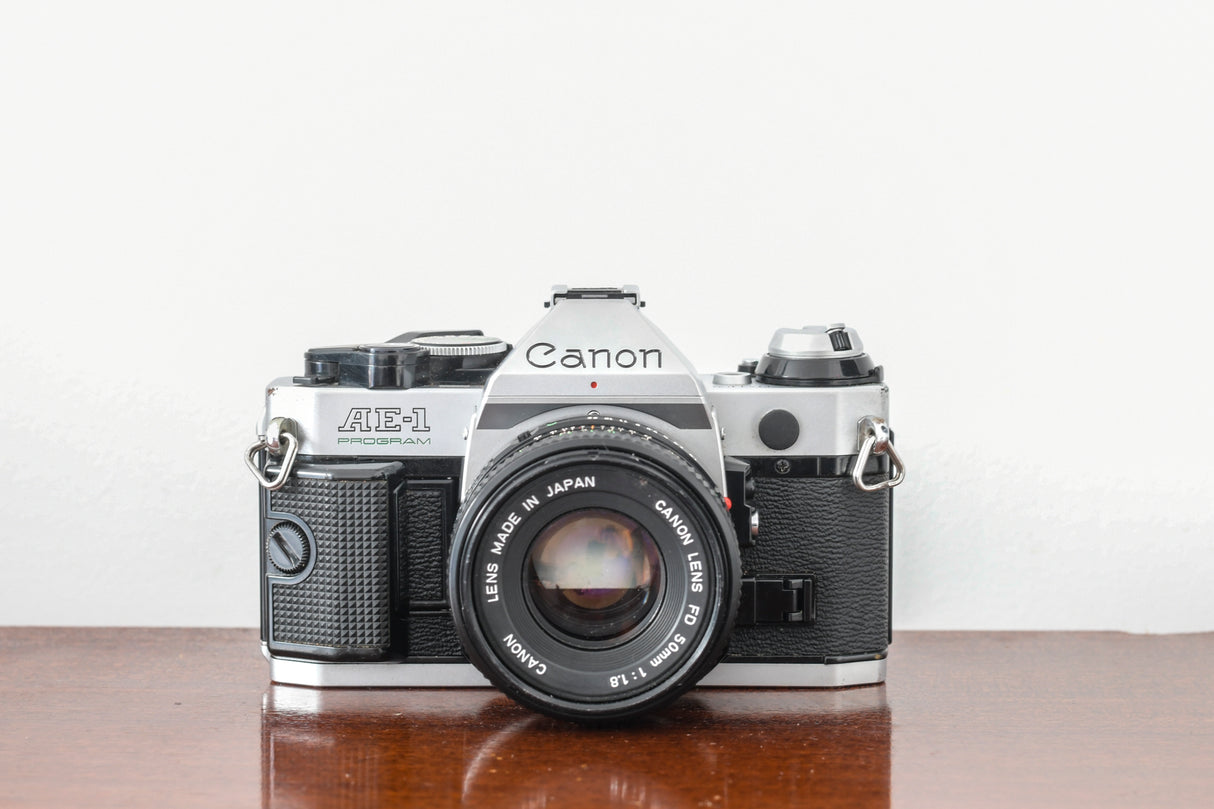 Stunning Canon AE1 Program 35mm SLR Film Camera + 50mm Canon FD F1.8 Lens