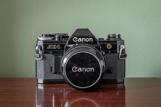 RARE Black Canon AE1 35mm SLR Film Camera + Canon 28mm F3.5 FD Lens