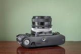 RARE Black Canon AE1 35mm SLR Film Camera + Canon 28mm F3.5 FD Lens