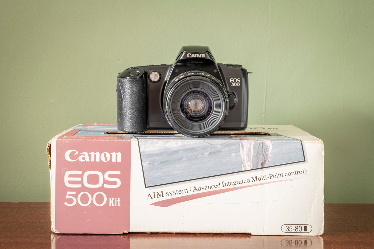 Boxed Canon EOS 500 35mm SLR Film Camera Kit + Canon 35-80mm Lens