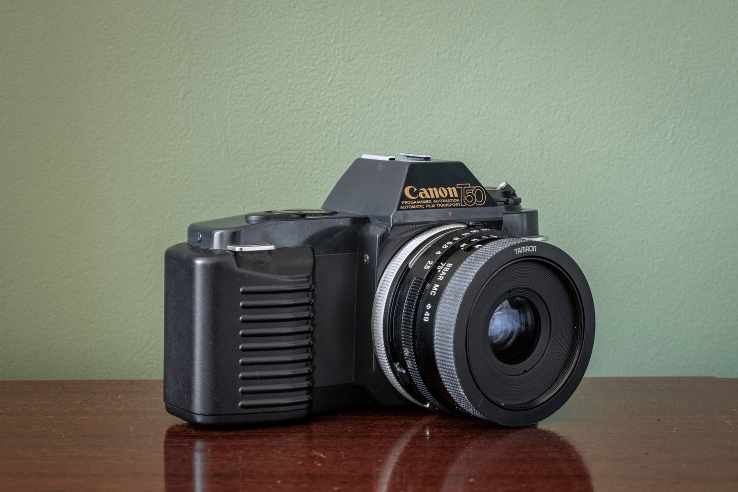 Canon T50 35mm SLR Film Camera with Tamron 28mm F2.5 Lens