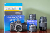 Stunning BOXED Praktica BMS 35mm SLR Film Camera + 3 Lenses